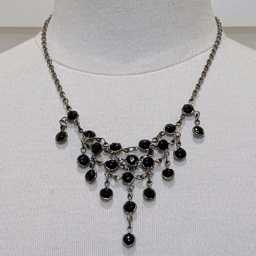 3/$30 NWT Beckwoman 18" Black Gemstone Oxidized Silvertone Drop Necklace